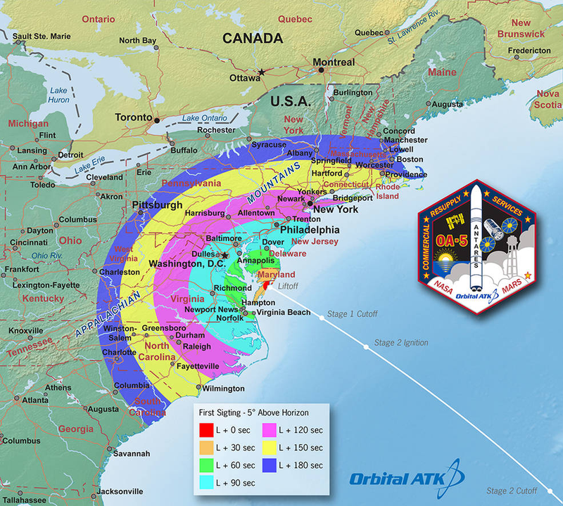 Number of seconds after launch that Orbital ATK’s Antares rocket will become visible. Image: Orbital ATK/NASA